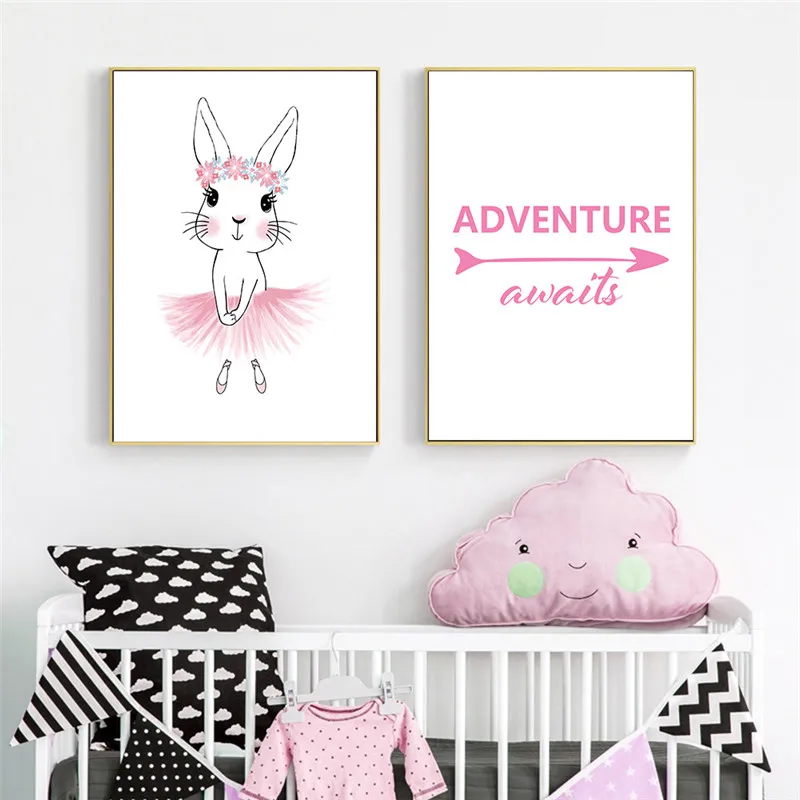 Poster Baby Girl Nursery Wall Art Canvas Painting Nordic Decoration Pink Rabbit Arrow Quotes Picture for living room | Дом и сад