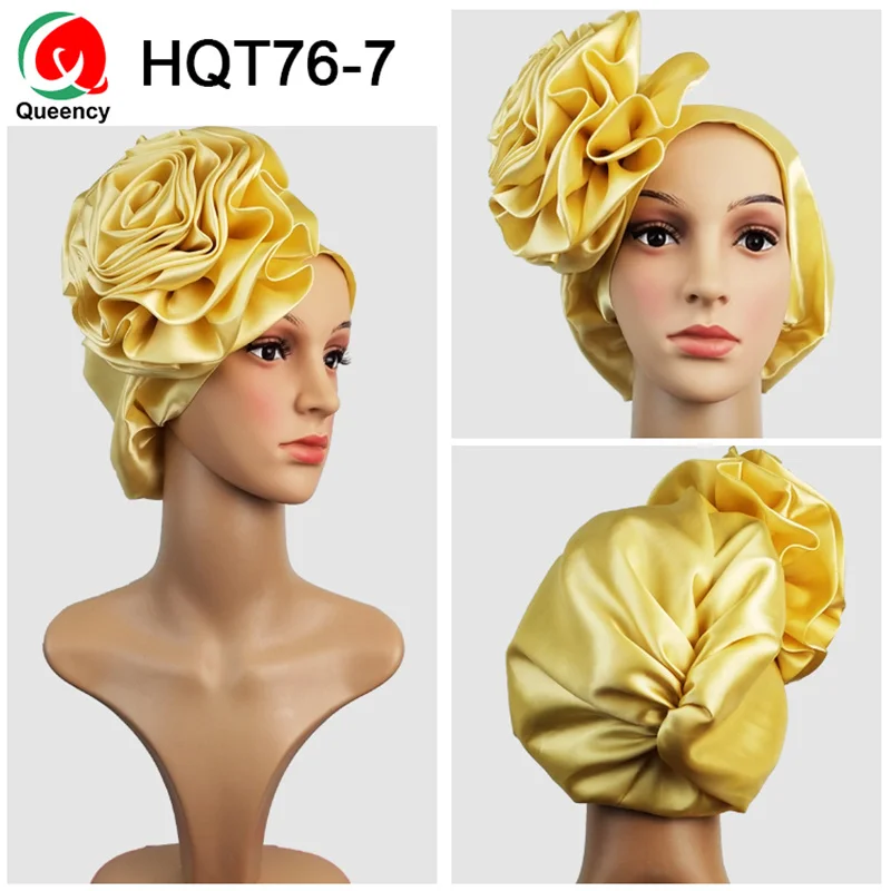 HQT76 Queency Африканский Новое поступление Роза-галстук атласная геле уже связали голову обертка готов носить Авто геле - Цвет: Бежевый