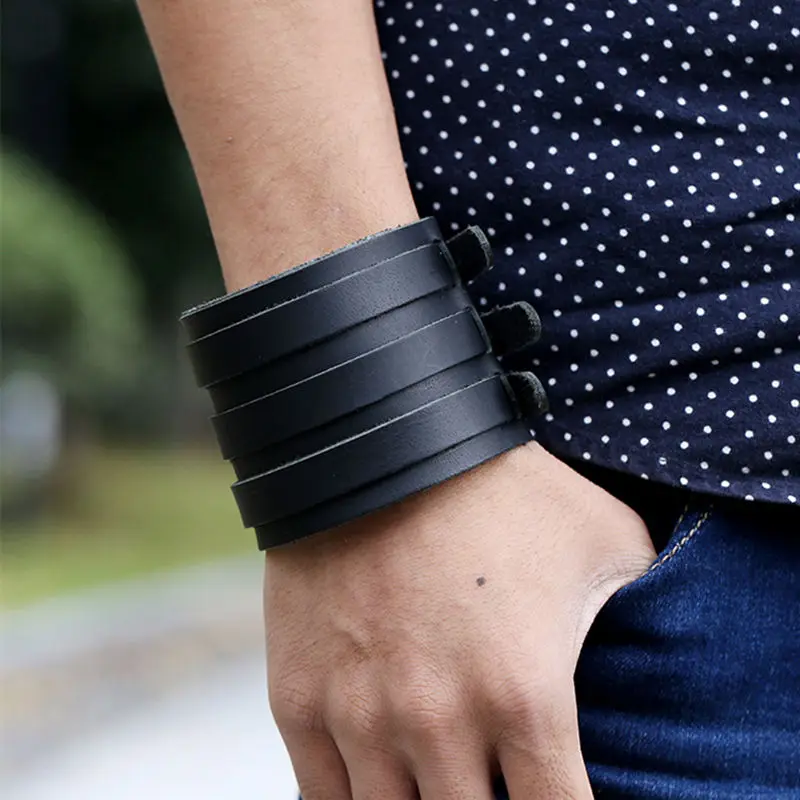 Новинка 2016 модный бренд крутой панк винтажный черный браслет из натуральной