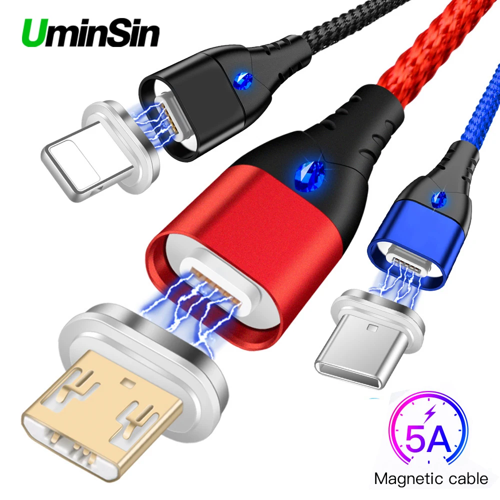 Uminsin 5A Магнитный кабель Micro usb type C для huawei супер зарядка Быстрая maganet шнур
