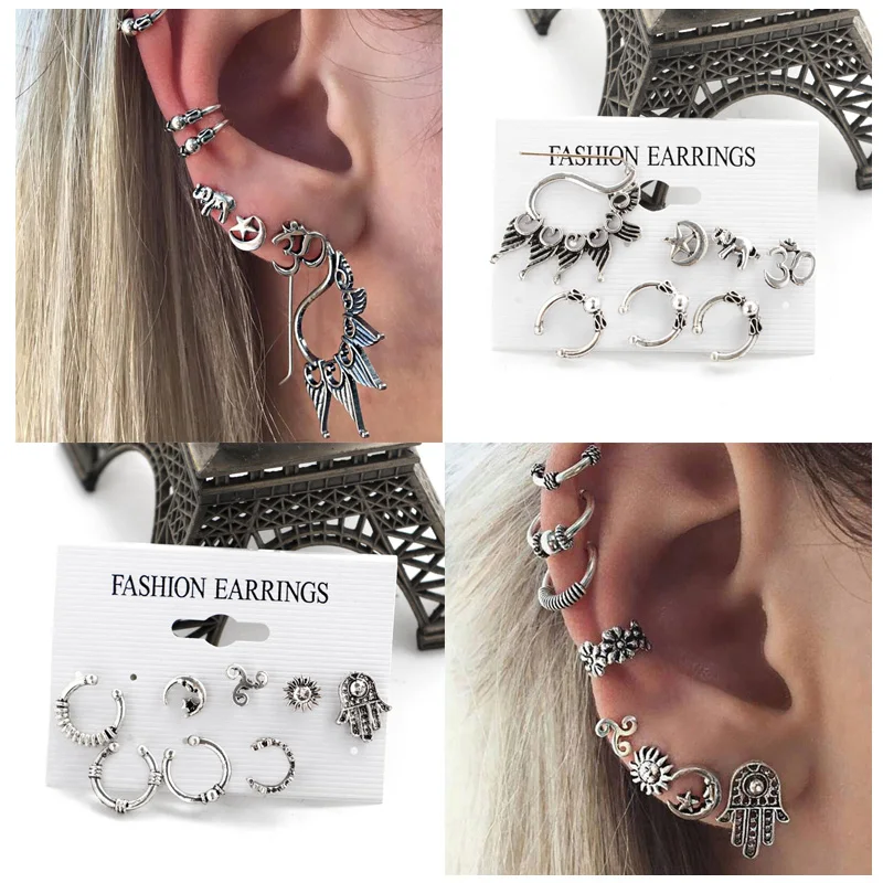 Jewdy 6 пар/компл. богемные серьги в виде листиков для Для женщин гвоздики ювелирные