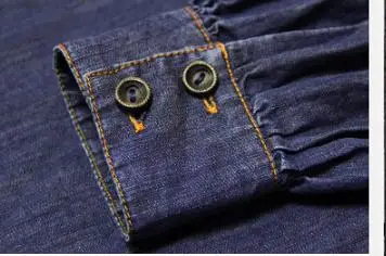 

Spring Autumn Casual Women Embroidered Long Sleeve Pleated Blue Denim Dress , Vintage Fall Slim Jeans Cardigan Dresses For Woman