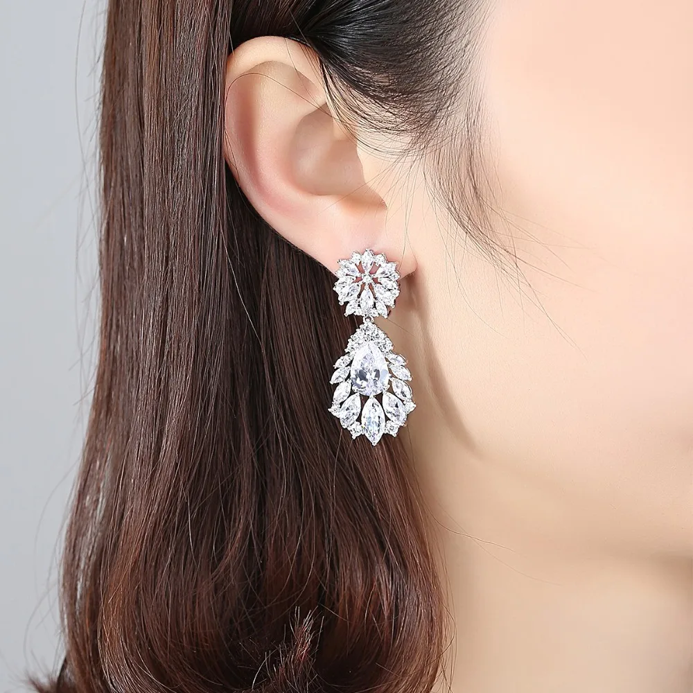 Роскошные серьги LUOTEEMI из кубического циркония свадебные капли для невесты