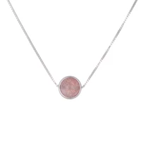 trendy pink strawberry quartz round ball 30 silver plated female pendant necklaces jewelry for women short box chain no fade