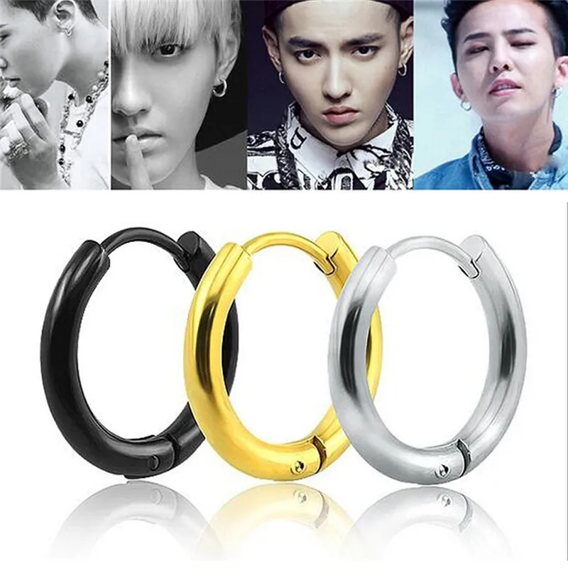 

Size 10-20mm Stainless Steel Huggie Hoop Earrings Simple Circle Earring For Women Men Punk Jewelry Black/Steel/Gold Color