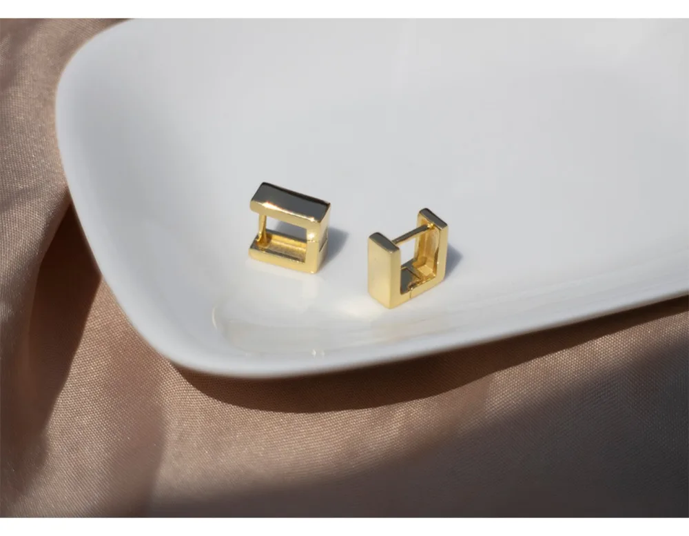 925 sterling silver personality cold wind geometry 3D stereo square ear ring ear bone ear buckle trend female silver ear jewelry
