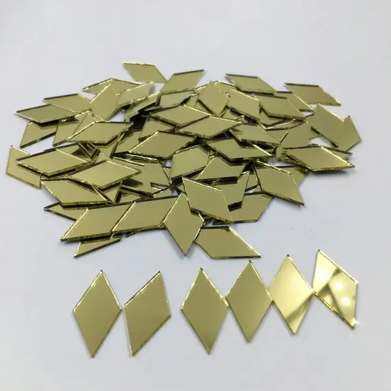 100 шт./лот Алмазная форма Стеклянное Мозаичное зеркало плитка золото ремесло в