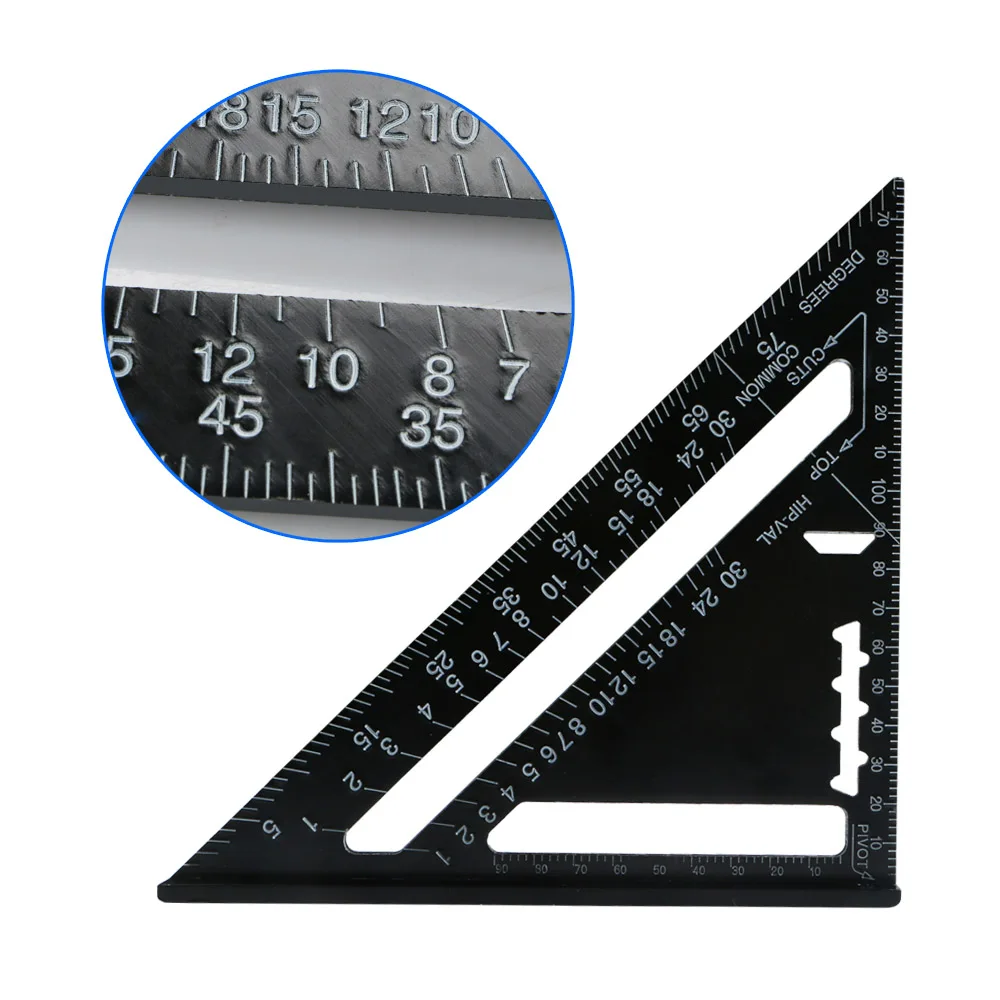 

7/12Inch Metric Aluminum Alloy Metric Triangle Ruler Square Triangle Angle Protractor for Woodworking Miter Measuring Tools