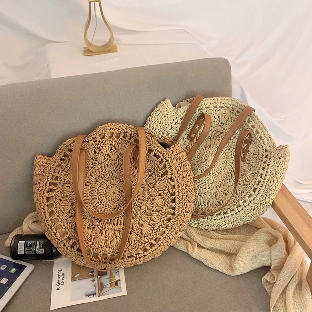 Соломенные сумки для женщин летние из ротанга bolsas круглые пляжные ручные трикотажные тканые сумки Большие Сумки sac bolsos de paja