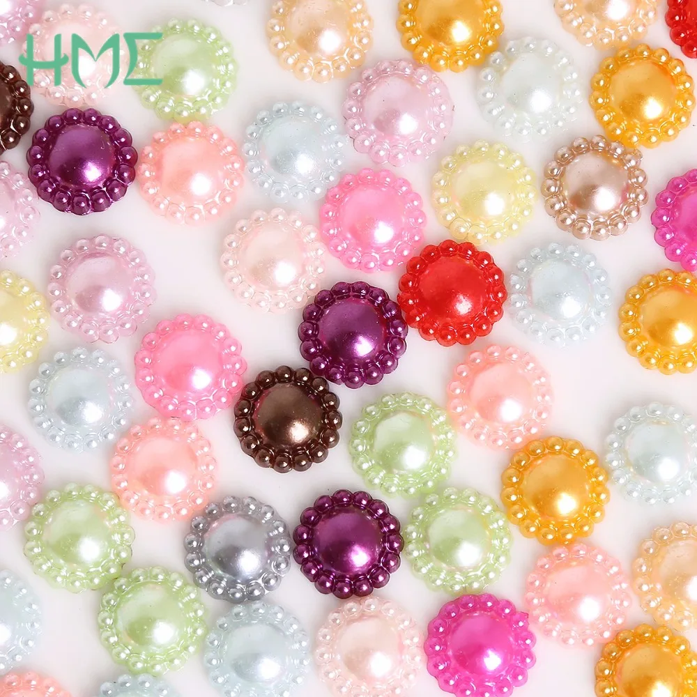 Wholesale Dia. 12mm 13 Colors Sun Flower Flatback Plastic ABS Imitation Pearl Beads For Jewelry Craft DIY Scrapbook Decoration | Дом и сад