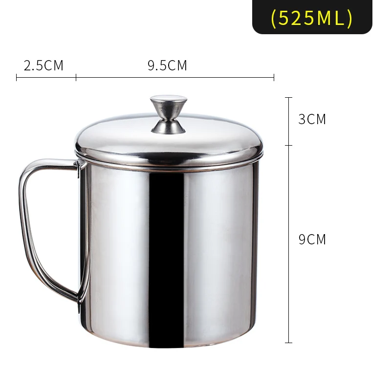 WORTHBUY 304 кофейная кружка из нержавеющей стали с ручкой с крышкой, кухонная посуда для напитков, кружка для молока, чая, кофейная чашка для офиса, чашка для чая и воды - Цвет: 525ml