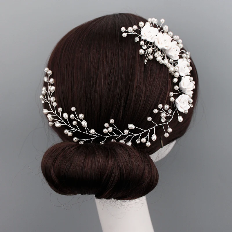Женская Цветочная Заколка-Расческа с жемчужинами украшение для волос на мягкой