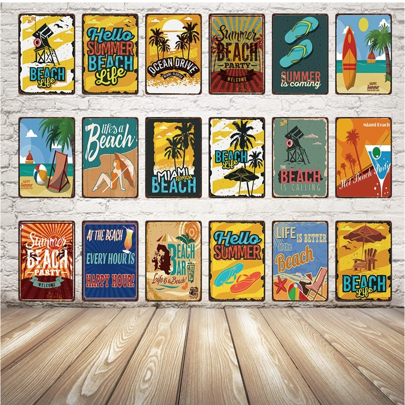

[ Kelly66 ] Hello Summer BEACH Life Metal Sign Tin Poster Home Decor Bar Wall Art Painting 20*30 CM Size y-1887