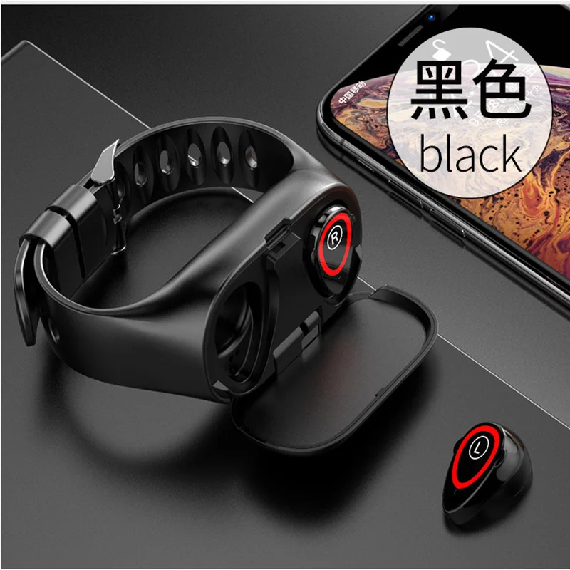 Black Newset M1 2 в 1 умные часы с беспроводными Bluetooth наушниками монитор сердечного ритма спортивный автоматизированный браслет гарнитура для мужчин браслет - Цвет: Black