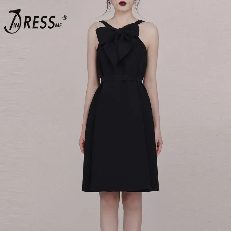 

INDRESSME 2019 новинка галстук-бабочка детейлинг без рукавов на шнуровке мини-платье маленькое черное платье наряд для вечерние