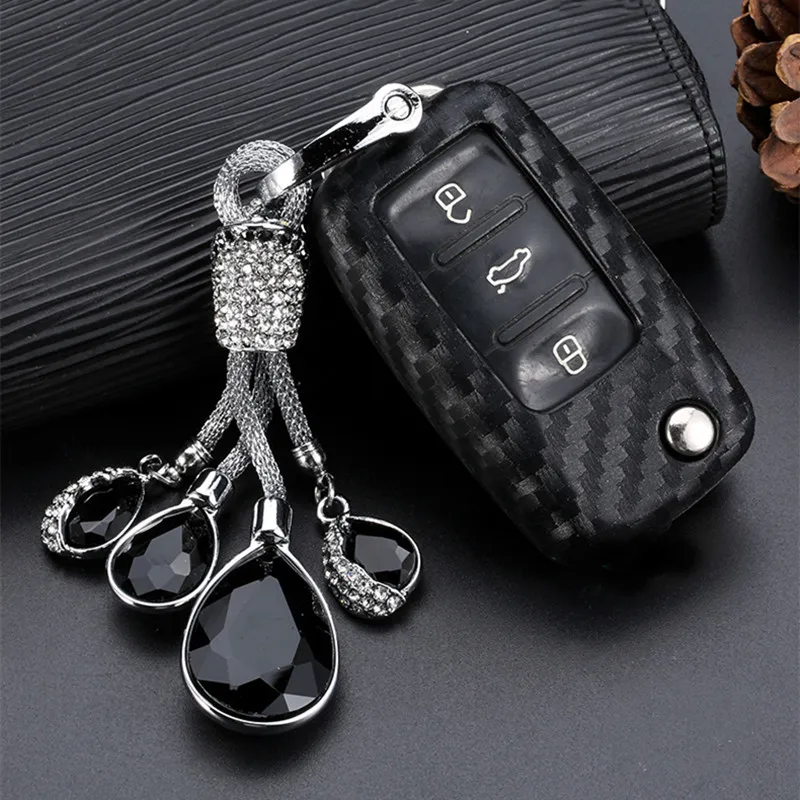 Новинка 2019 чехол для ключа из углеродного волокна и силикагеля Volkswagen Polo Tiguan VW Passat