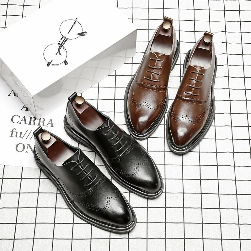 

High Quality Men Classic Formal Genuine Leather Men Shoes Retro Carving Wingtips Oxford Brogues Shoes For Men No Smell