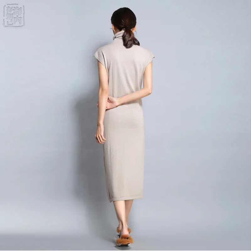 Женское вязаное платье из тонкой шерсти Свободное длинное без рукавов с запахом