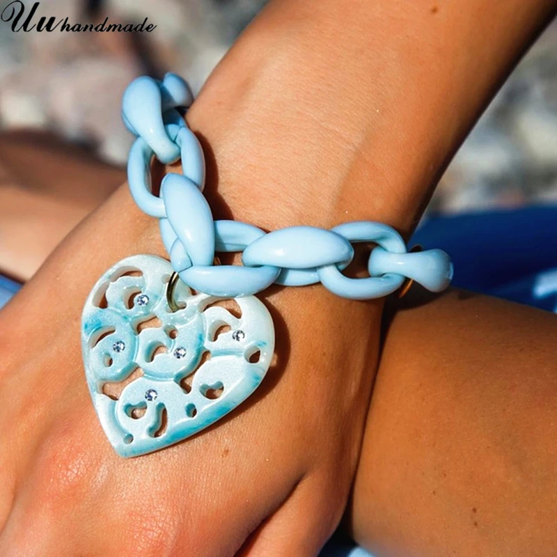 Синий змеиная цепочка в форме сердца акриловый браслет femme bileklik pulseras mujer pulseira Бохо