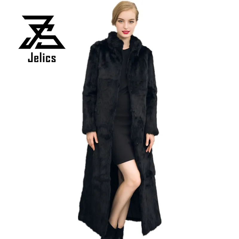 Jelics 2018 зима осень теплое женское длинное пальто из искусственного меха с поясом