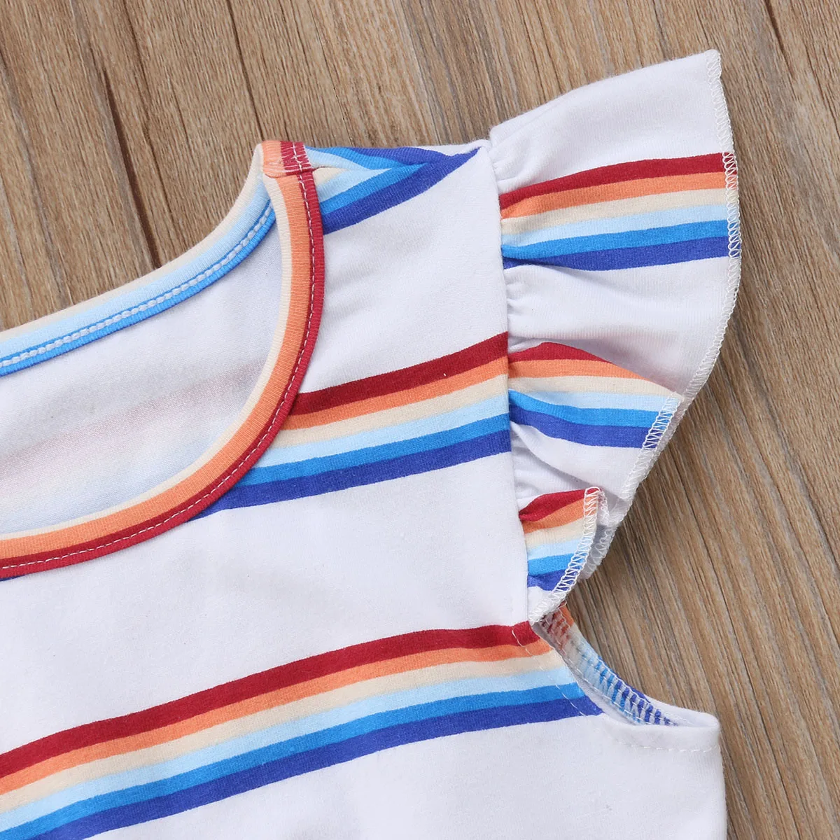 Для маленьких девочек Комбинезон пляжный Радуга Топы футболка + комбинезон | Мать