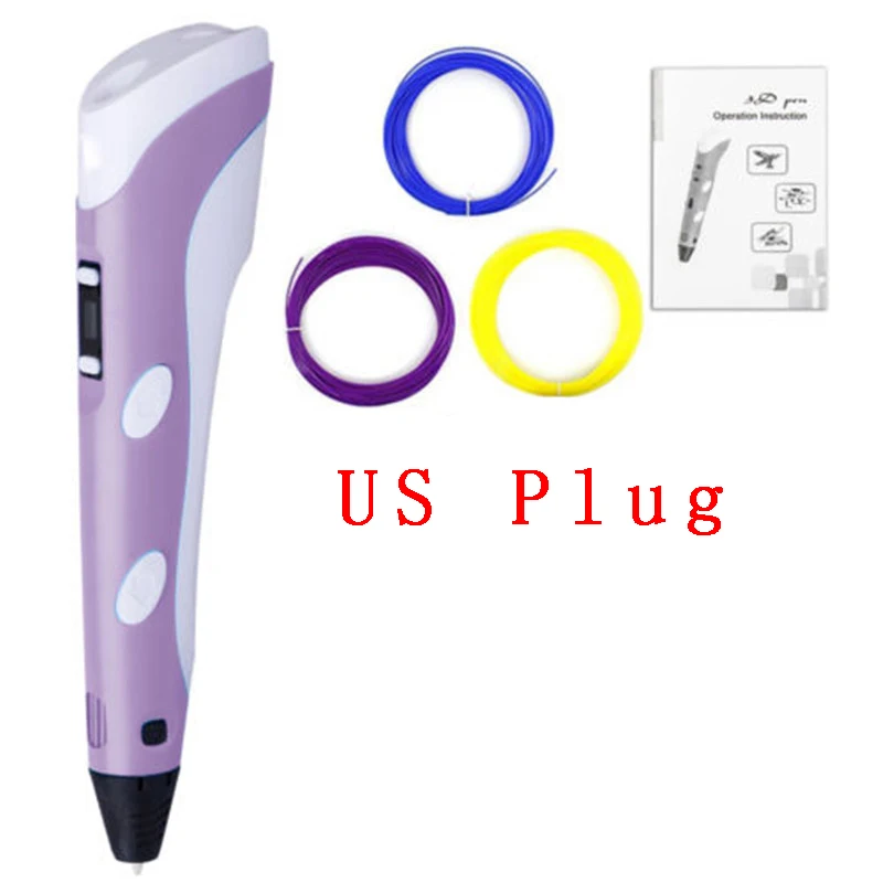 purple US Новинка года, креативные ручки 2-го поколения с 3D печатью, Интеллектуальный рисунок, 3D Ручка с ABS нитью, 3D Лучший подарок для детей - Цвет: purple US