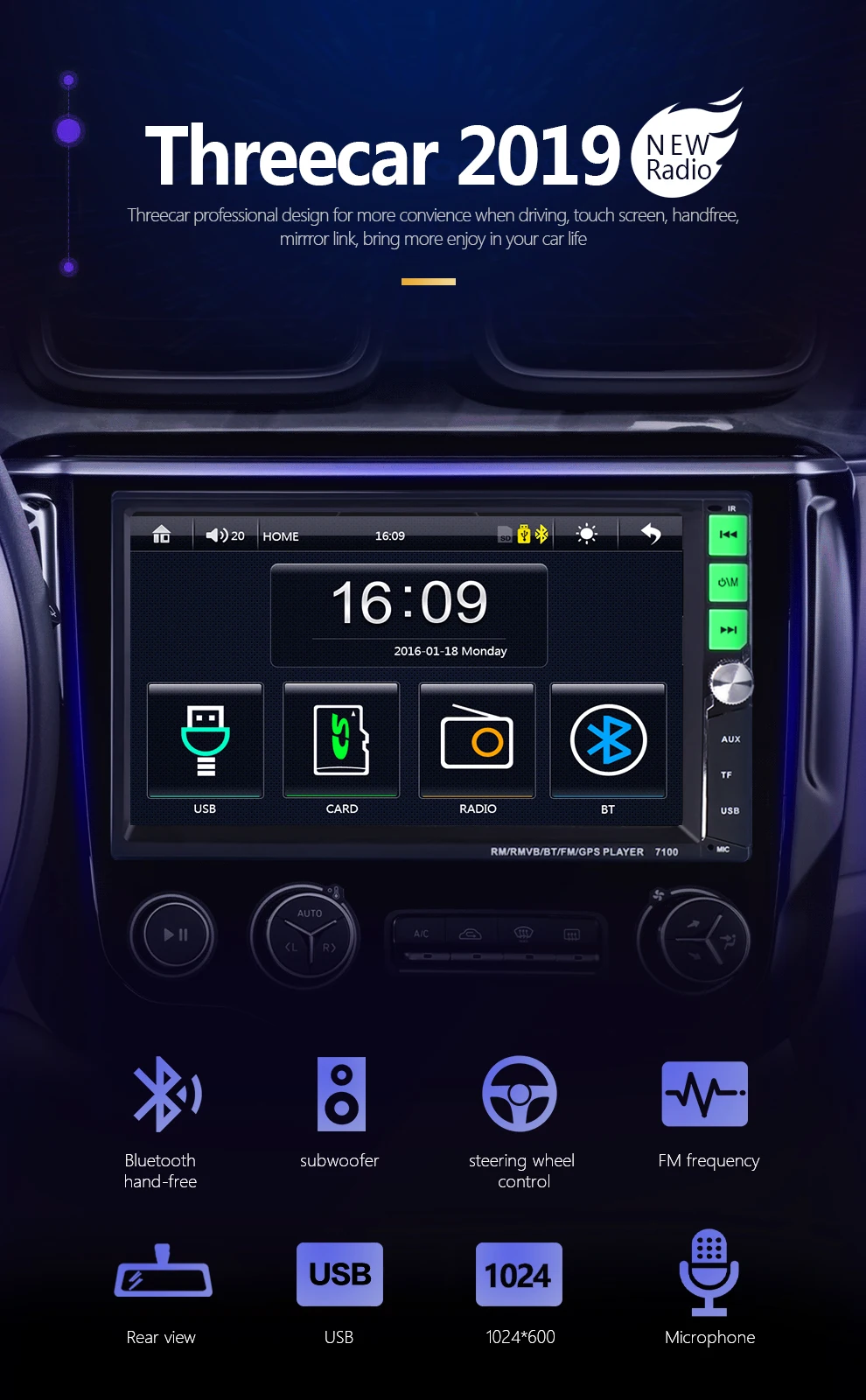 2 din автомагнитола " HD сенсорный экран плеер mirrorlink Android 9 Iphone MP5/SD/FM/MP4/USB/AUX/Bluetooth Авто Аудио для камеры