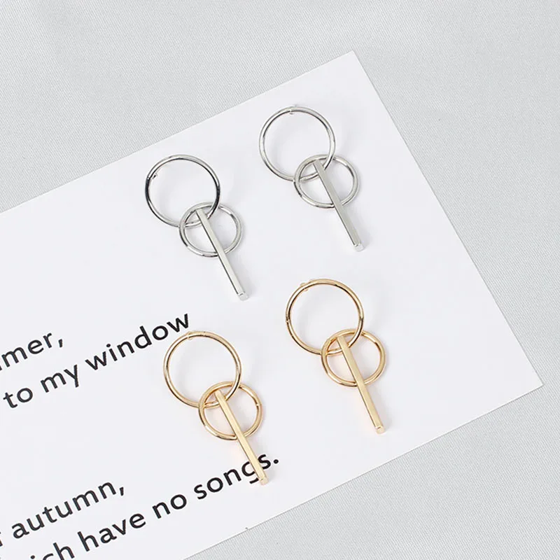 Милые корейские геометрические двойные круглые серьги гвоздики для женщин