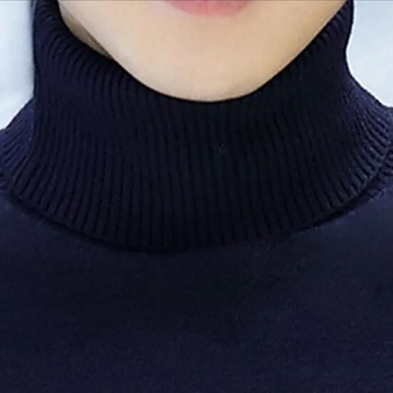 

LEFT ROM 2019 Men Turtleneck Sweater Autumn Winter Solid Color Casual Sweater Men's Slim Fit Knitted Pullovers Bottoming Jumper