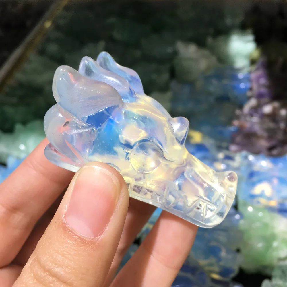 

1pcs Natural quartz Carved Crystal opal Dragon Skull/Head Healing Reiki