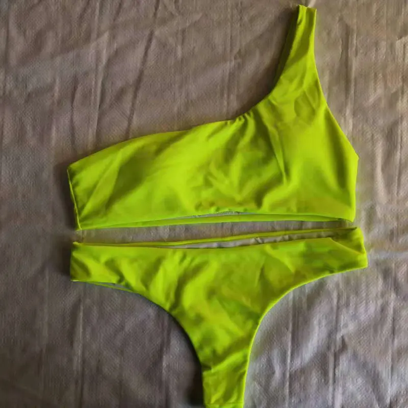 

COSPOT Solid Bikini Set 2019 One Shoulder Swimwear Women Sexy Brazilian Biquini Swimsuit Bathing Suit Femme Beach Wear