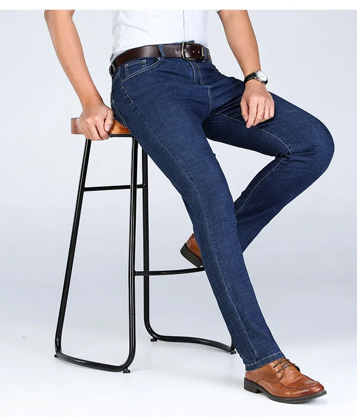 Новинка, Мужские осенне-зимние хлопковые джинсы, Мужские Стрейчевые деловые брюки, модные классические брюки, джинсовые джинсы, мужские узкие мужские джинсы