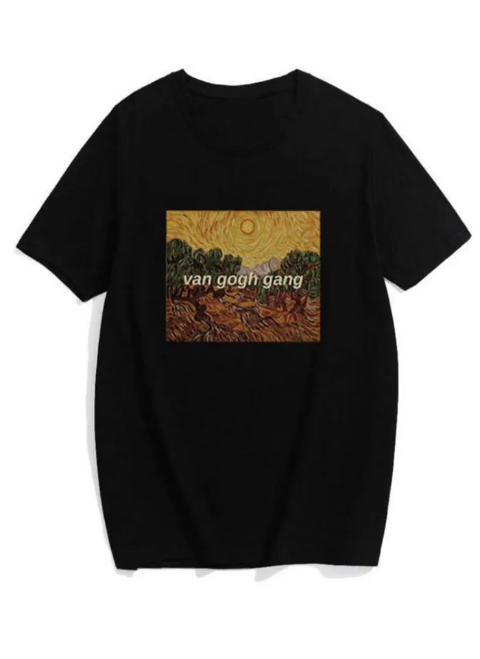 Новая женская футболка Ван Гог арт Картина маслом решетка печать Милая