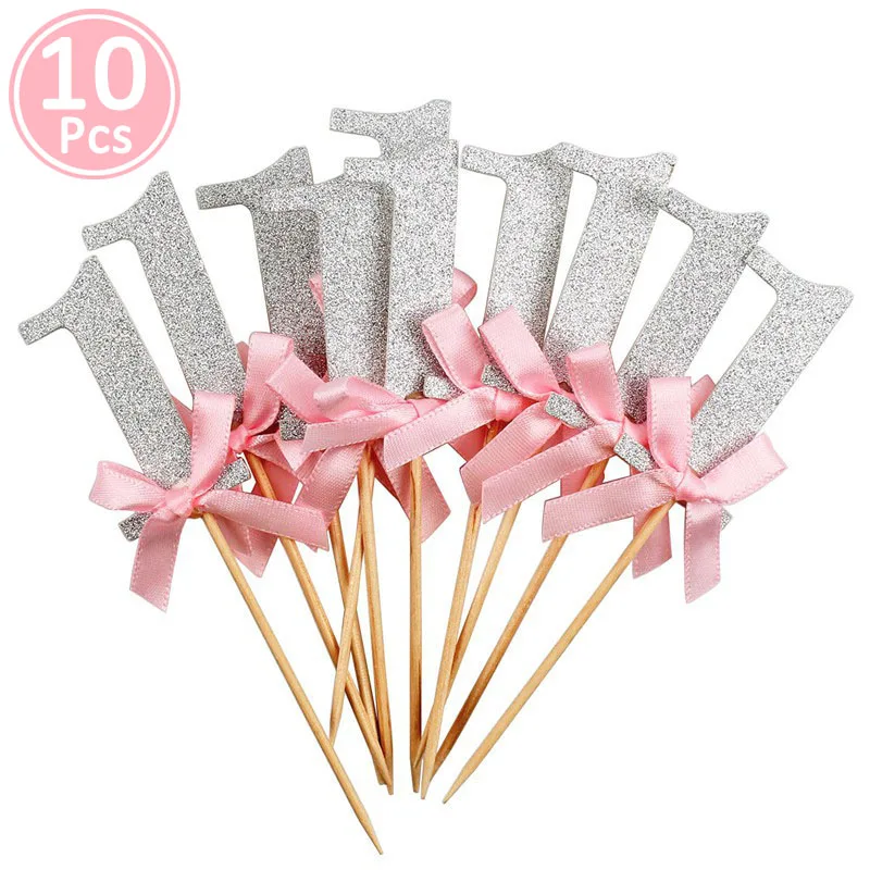 silver pink topper Розовые и золотые воздушные шары на первый день рождения для маленьких мальчиков и девочек вечерние украшения мой 1 год 1 день рождения баннер поставки - Цвет: silver pink topper