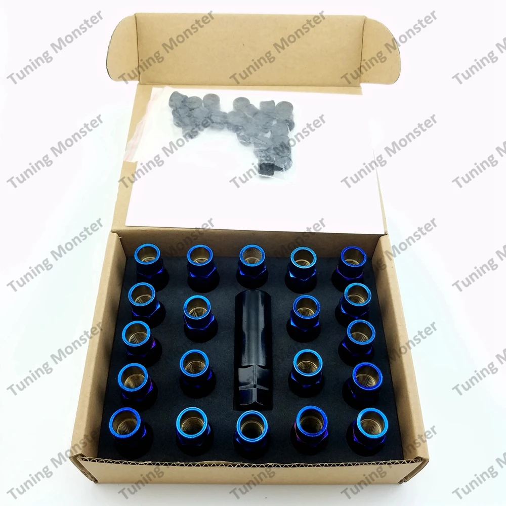 20 шт Сталь колеса гайки Длина 50 мм M12x1.5/M12x1.25 жареные Blue