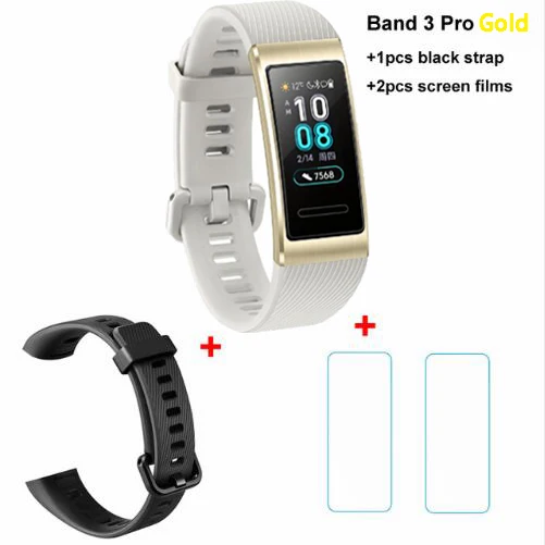 Huawei Band 3 Pro gps Band 3 Смарт-браслет 3 0,95 дюймов трекер для плавания Водонепроницаемый Bluetooth фитнес-трекер сенсорный экран - Цвет: Gold x Black x Film
