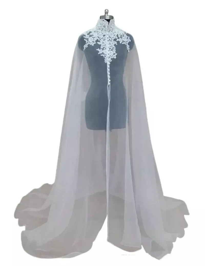 

Lace Appliqued High Neck Bridal Wraps with Sleeveless Elegant Long Sheer Bridal Accessories Wedding Shawl Custom Made