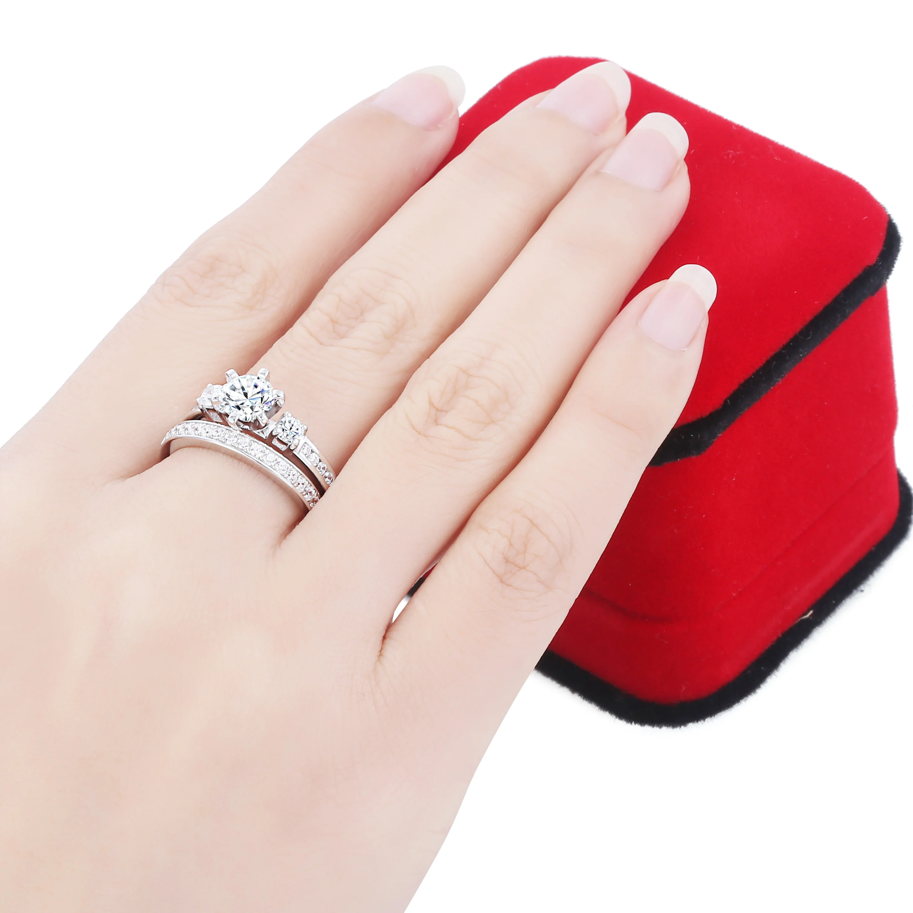 3-Stone 1.94 Carat Cut Cubic Zirconia Ring Round Muilt-layer Wedding Party Jewelry Gift 925 Sterling Silver For Women SR20 | Украшения и