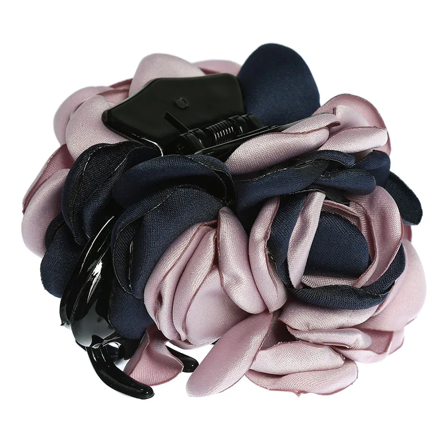 Navy Pink Haimeikang Новые Цветочные заколки для волос, большие тканевые пластиковые заколки для волос с цветами для женщин и девочек, аксессуары для волос с хвостиком - Цвет: Navy Pink