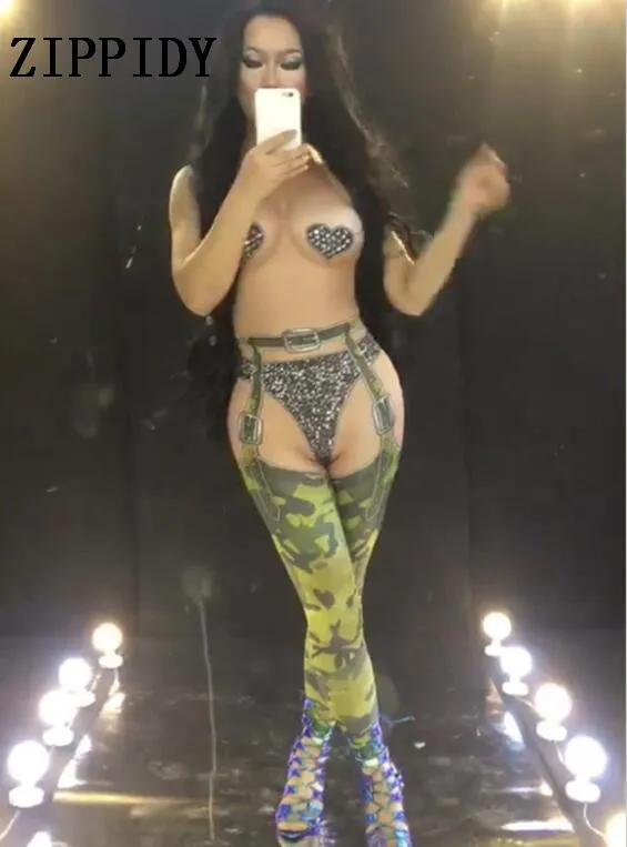 Женский сценический комбинезон для выступлений Модный телесного цвета с