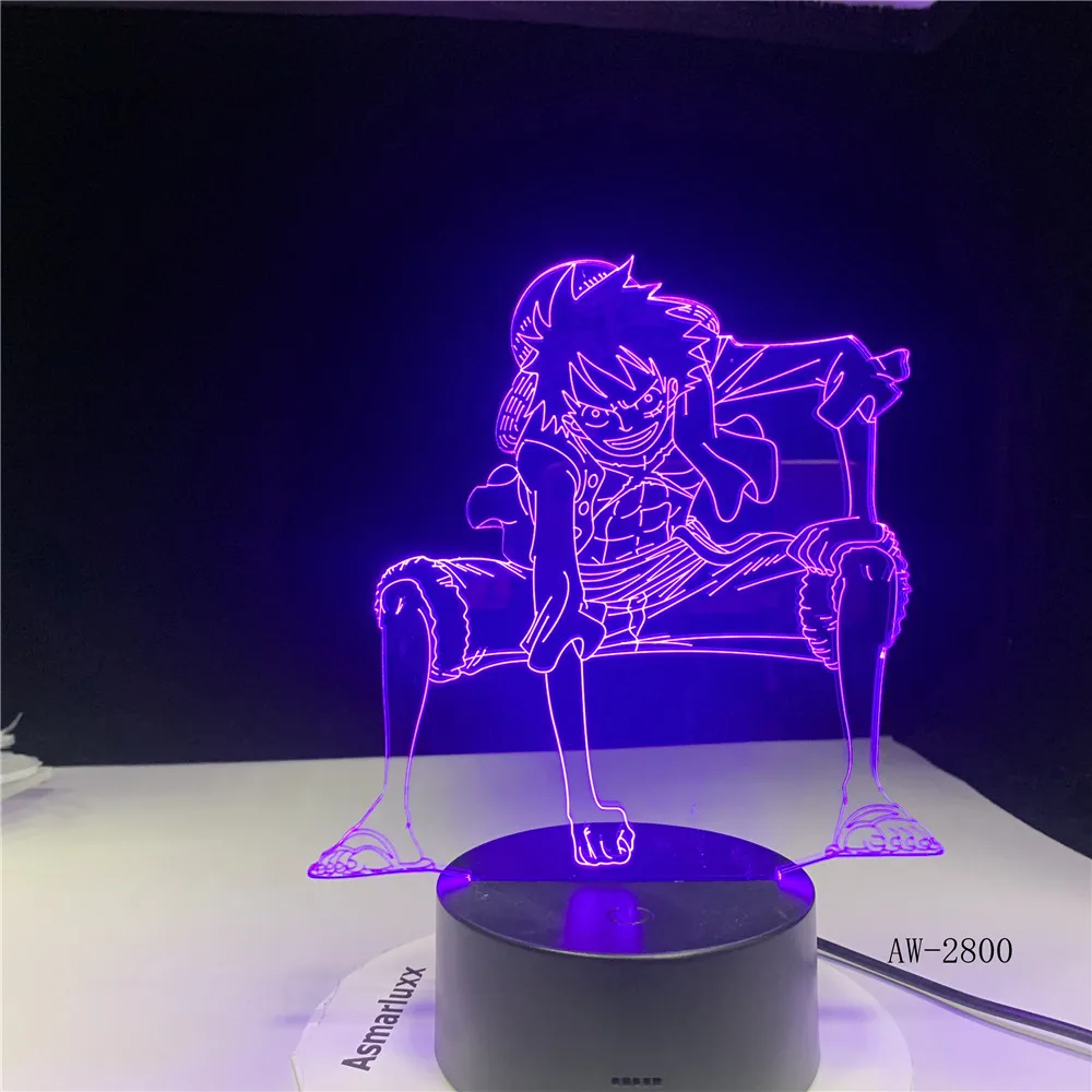 

3D LED Night Light Anime One Piece Luffy Table Lamp USB 7 Color Atmospheres Children Sleeping Lighting For Boy Birthday Gifts