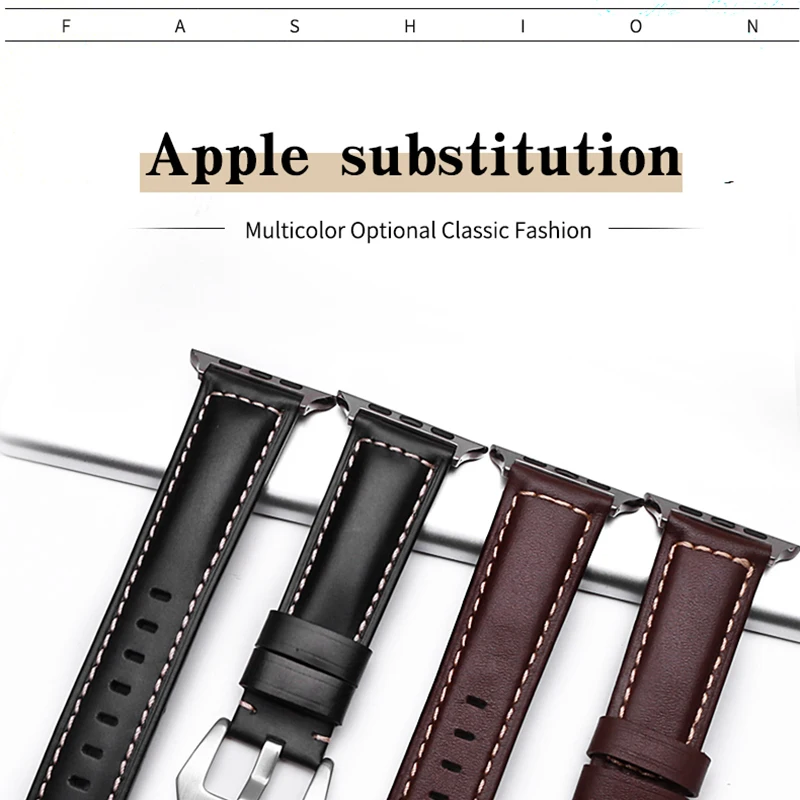 

Handmade 9 Color Watch Accessories Vintage Genuine Crazy Horse Leather Apple 40mm 44mm Watchband Watch Strap & Watch Band