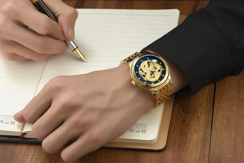 

TEVISE Dragon Design Man's Watch Automatic Watches Luminous Waterproof Male Clock Mens Watches Top Luxury gold Wristwatche