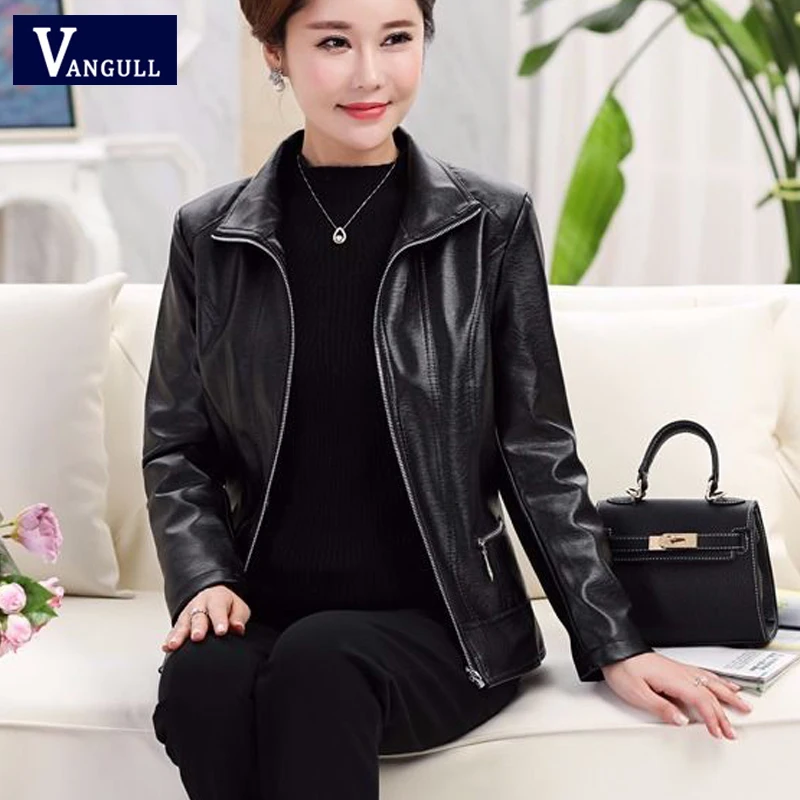 Vangull, женские Куртки из искусственной кожи, модные, Осенние, зимние, женские, одноцветные, искусственная кожа, пальто с длинным рукавом размера плюс, женская кожаная куртка