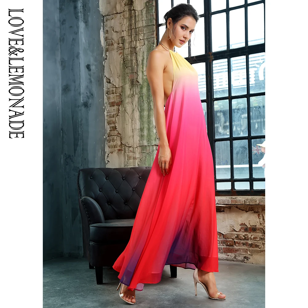 Женское длинное платье LOVE &amp LEMONADE шифоновое с металлическим круглым вырезом и