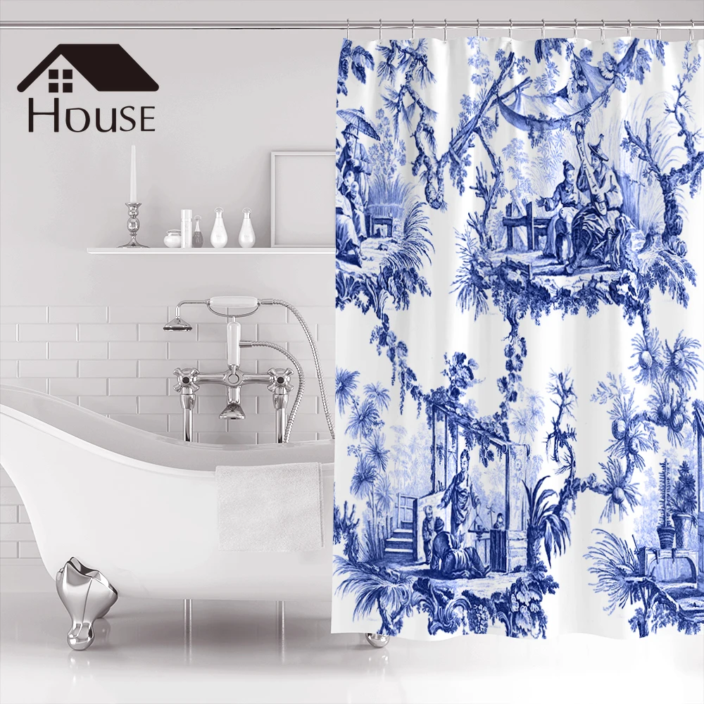 Занавеска для душа bighдома синяя китайская ткань занавеска декор ванной комнаты с