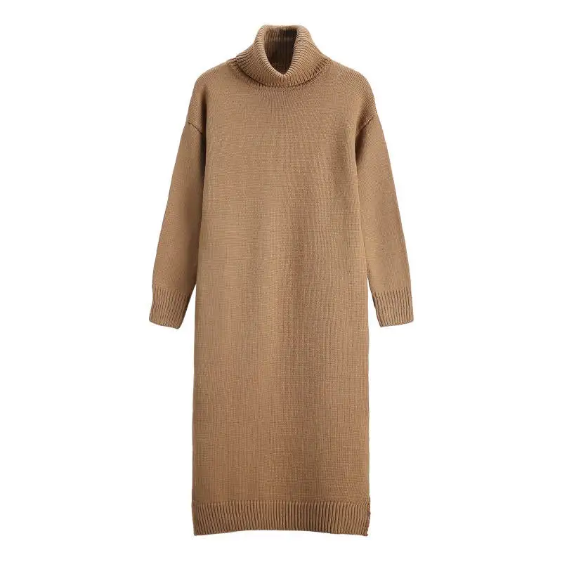 Осенне зимнее платье свитер с высоким воротом для женщин большие размеры женское