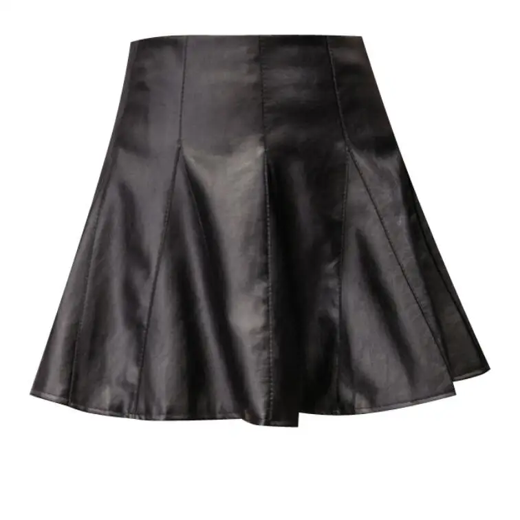 black Модная черная юбка из искусственной кожи размера плюс 2XL, Женская винтажная плиссированная мини-юбка с высокой талией - Цвет: black