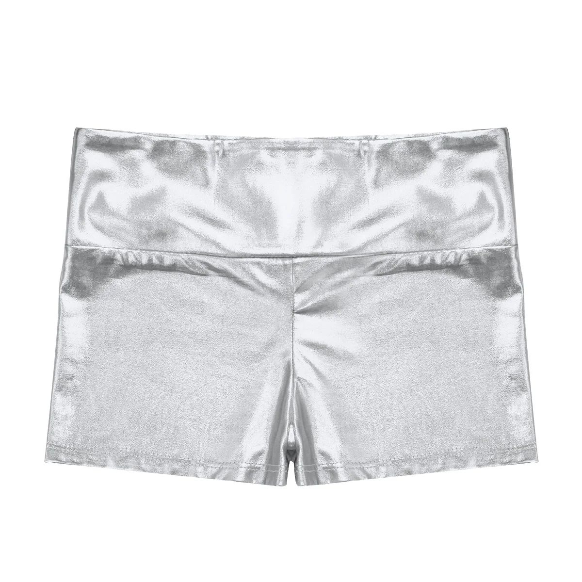 Kids Girls Shorts Metallic Shiny Stretchy High Waist Dance Shorts Bottoms Activewear Stylish Shorts for Sports Gymnastic Workout