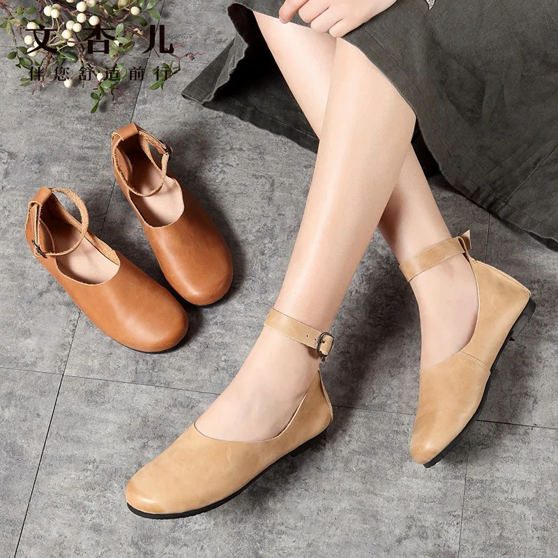 

Women's Vulcanize Shoes Buckle Strap Buckle Ankle strap Woman Genuine Leather Flats office Women's Female Moccasins Shoe